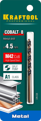 Сверло по металлу 4,5*80мм, KRAFTOOL Cobalt